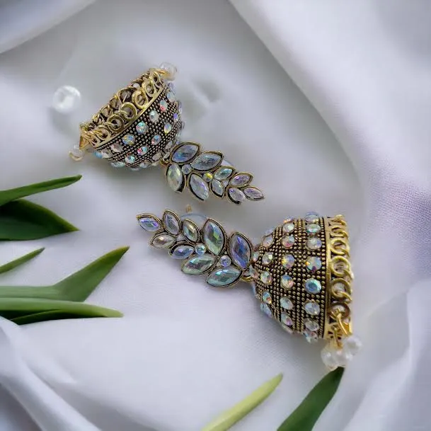 ESH%20Light%20gold%20Indian%20Vintage%20Bollywood%20dangle%20drop%20jhumka%20jimikki%20earring%20Trendy%20Leaf%20Design%20Pearl%20Drop%20&%20Multi%20Stone-Studded%20earring%20for%20women%20and%20girl%20-%20Image%207