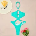 One-piece Swimsuit High Waist Backless One-piece Bikini Beachwear for Women Solid Color Monokini Halter Hollow Out Swimsuit Solid Color High Waist Monokini. 