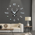 3D Deer Head Creative Wall Clock Acrylic Living Room Decoration DIY Personalized Wall Sticker Clock Modern Simple Silent Clock 1Set. 