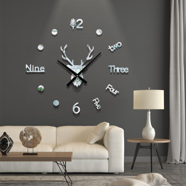 3D%20Deer%20Head%20Creative%20Wall%20Clock%20Acrylic%20Living%20Room%20Decoration%20DIY%20Personalized%20Wall%20Sticker%20Clock%20Modern%20Simple%20Silent%20Clock%201Set%20-%20Image%202