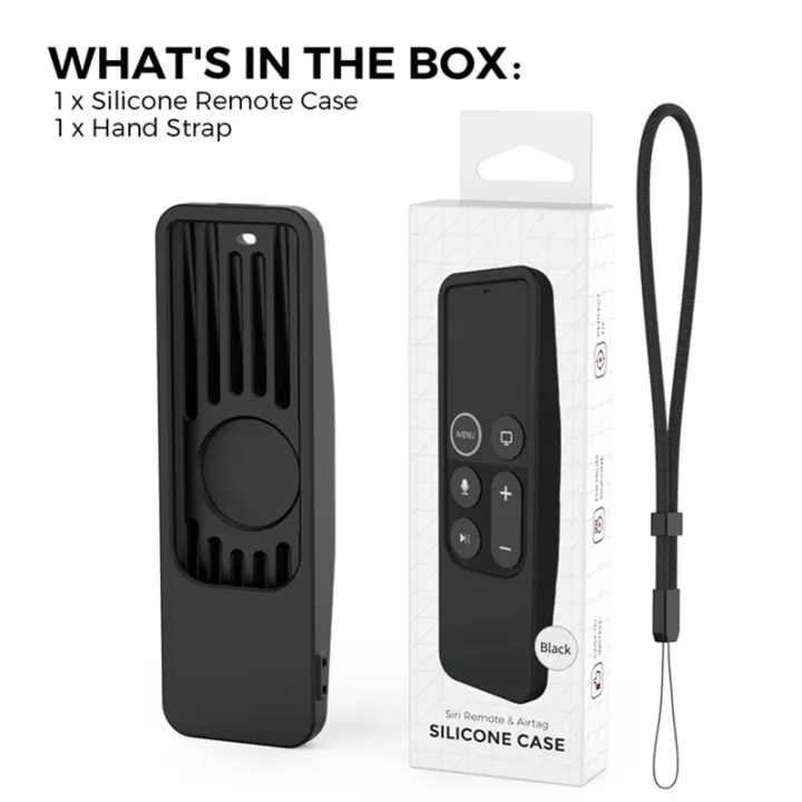 For%202017%20Apple%20TV%20HD/4K%20Siri%20Remote%20TV%20Siri%20Remote%201St%20Gen%20Case%20with%20for%20AirTag%20Holder%20Anti%20Slip%20Silicone%20Cover,%20Black%20-%20Image%206