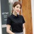 Thin Blue and White Short Sleeve Summer Slim Fit Business Workwear Shirt Women's White Shirt Work Clothes Slimming Elegant Formal Clothes Women. 