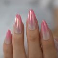 High Shine Ombre Nails French Medium Length Artificial Nails Acrylic Chrome Press On Finger Natural Nail Art. 