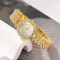 Fashionable Women's Jewelry Set: 5PCS - Watch, Rhinestone Quartz Watch, Crystal Necklace, Earrings, Ring. 