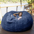 Home Sponge Bed Bean Bag Chair Cover Slipcover Double Bedroom Balcony Large Couch Round Soft Fluffy Cover No Fillings Only Cover. 