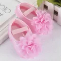 New Soft Cotton Newborn Toddler Baby Shoes Cute Chiffon Flower Bows Non-slip Floor Baby Girl Shoes Girls First Walk Shoes. 
