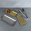 KOKKO Rectangular Serving Tray, 7.7in Hammered Stainless Steel Storage Tray, Hammered Serving Plates For Towel Tea Fruit Jewelry, Metal Decorative Vanity Platter. 