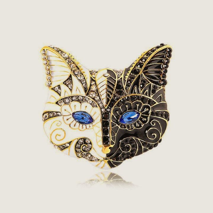Vintage Blue Eye Cat Mask Brooch Vintage Style Corsage Exquisite Niche Design Pins Women Fashion Clothing Accessories