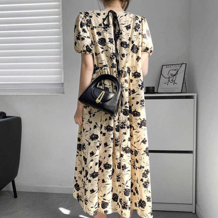 %E3%80%90WEJA%E3%80%91Women%20French%20Style%20Vintage%20Elegant%20Round%20Neck%20Puff%20Sleeve%20Loose%20Mid-lengh%20A-lineBlack%20Floral%20Dress%20-%20Image%206
