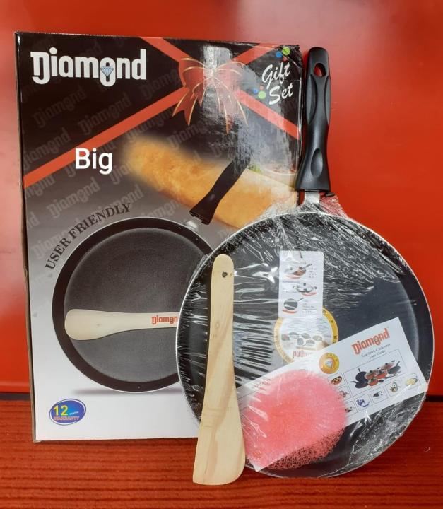 Premium Quality 28cm Everyday Non-Stick Tawa (Aluminium) | Low Oil Cooking | Easy to Clean |Cool Touch Handle With Free Scrubber and Wooden Spoon