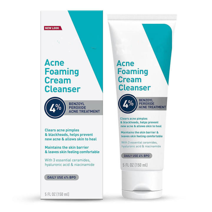 Acne Foaming Cream Cleanser | Acne Treatment Face Wash with 4% Benzoyl Peroxid Facial Cleanser