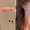 Black heart earrings Stylish Heart shaped Square shaped Long hanging earrings Ear wire Black color Ear wire piercing earrings for Party Evening events Daily wear Gift for women Formal occasions. 