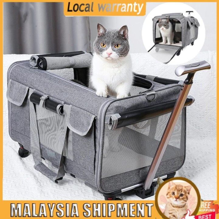 2in1 Extra-Large Pet Carrier Trolley Cat Carrier Cage Beg Kucing Murah Beg Roda Kucing Bag Kucing Travel Pet Carrier Bag Pet Trolley Case Detachable Universal Wheel Breathable Foldable Large-capacity Dog Bag