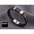 Steel Silicone Black Bracelet Men Wrist Band Punk Style Bracelet. 