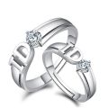2pcs Adjustable Free Size Crystal Sliver Color Couple Rings Set For Men & Women Lovers Promise Engagement Ring Pair. 