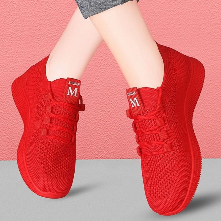 Sports Shoes Leap Month Red Shoes Breathable Student Women's