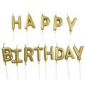 Happy Birthday Metallic Letter Candle Cake Topper - Gold / Silver. 