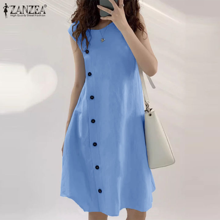 Miga PlazaKorean Style Women Sleeveless Crew Neck Knee Length Fashion Casual  Dresses #9 | Daraz.lk