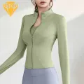 Zip Up Jacket Women's Stand Collar Zip-up Sports Top Quick Dry Breathable Slim Fit Gym Coat. 