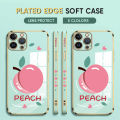 Luxury 6D Plating Case for iPhone X Phone Cases Cartoon Simple Peach Side Print Soft Silicone Square Back Cover. 