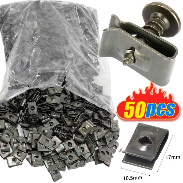 10/50 s Car Motorcycles Metal Screw Fastener Clips U-Type Clip with Screw Anti-rust Protection Clip Screw Buckle Iron Sheet