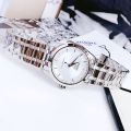 Two Tone Stainless Steel Strap Luxury Women Watch Quartz Analog Business Chain Casual Wrist Dial Watches For Girls Ladies Silver Gold White Black. 