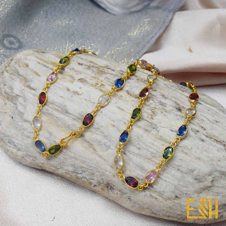 Gold%20plated%20Ladies%2018/24%20Inch%20Chain%20With%20Multi%20Colored%20Oval%20Stone%20chain%20for%20women%20-%20Image%2010