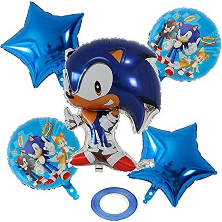 5 Pcs Sonic Game Foil Balloon Pack - Themed Birthday Party Balloons for Kids - Party Decorations Sonic The Hedgehog Design