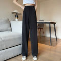 Women Korean Leisure Wide Leg Trousers Girls High Waisted Casual Concise Solid Color Formal Pants Female Slim Fit Loose Slacks. 