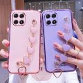 LECOMES for Honor X6 (4G) Back Cover with Love Heart Bracelet Chain Luxury 6D Plating Shiny Soft Silicone Mobile Phone Case Pouch Girls. 