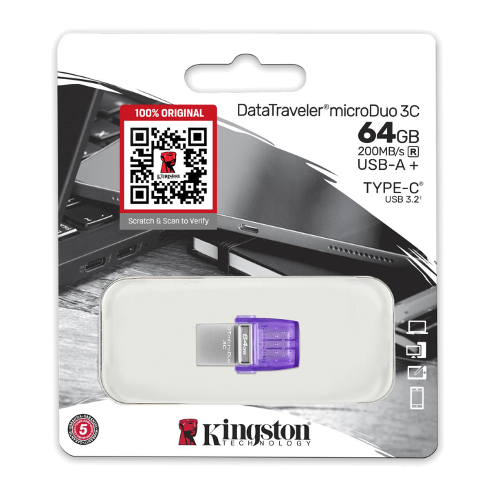 Kingston DT microDuo 3C, USB 3.2 + Type-C flash drive OTG DTDUO3CG3  64GB / 128GB / 256GB