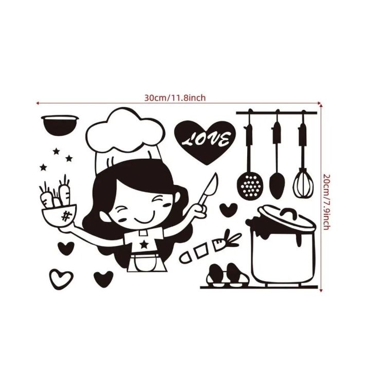 Waterproof%20Cartoon%20Happy%20Girl%20Chef%20Sticker%20Cute%20Black%20Loves%20Cooking%20Wall%20Sticker%20Non-toxic%20PVC%20Kitchen%20Decal%20Kitchen%20-%20Image%202