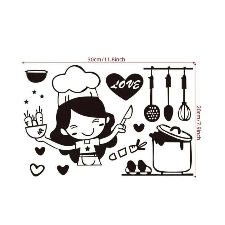 Waterproof%20Cartoon%20Happy%20Girl%20Chef%20Sticker%20Cute%20Black%20Loves%20Cooking%20Wall%20Sticker%20Non-toxic%20PVC%20Kitchen%20Decal%20Kitchen%20-%20Image%202