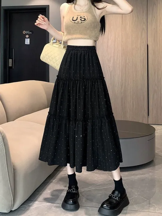 Summer%20New%20Korean%20Style%20High%20Waist%20A%20Word%20Cake%20Dress%20Design%20Sense%20Tree%20Fungus-like%20Lacework%20Patchwork%20Long%20Dress%20Rhinestone%20Skirt%20for%20Women%20-%20Image%205