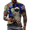 Summer men's short sleeved 3D printed polyester o-neck casual color pattern loose top T-shirt oversized. 