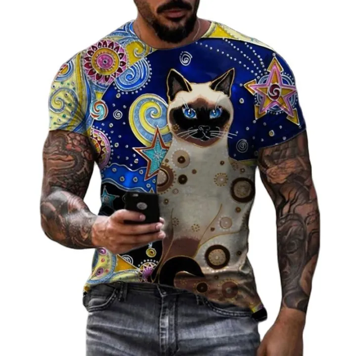 Summer%20men's%20short%20sleeved%203D%20printed%20polyester%20o-neck%20casual%20color%20pattern%20loose%20top%20T-shirt%20oversized%20-%20Image%203