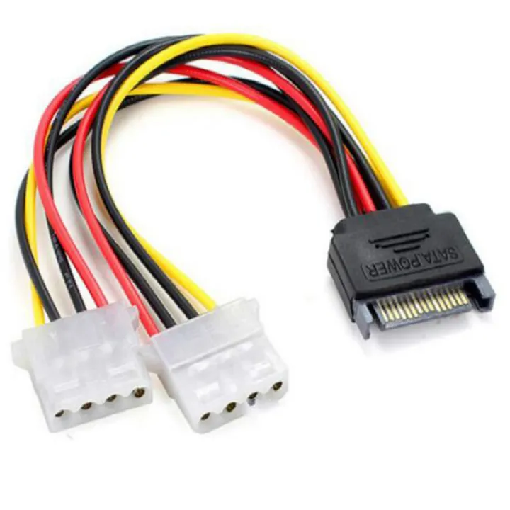 15Pin SATA male to double 4 pin molex female ide hdd power harddrive cable
