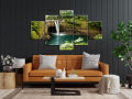 Five (5) Panel Modern (5 feet) Home Decor 3D Wall Art Wood Framed - Water Fall. 