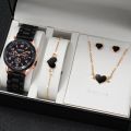 Black chassis silicone strap analog watch + A variety of exquisite black jewelry sets. 