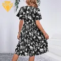 Soft Fabric Summer Dress Floral Print A-line Midi Dress with Lace-up Detail for Women Summer Fashion in Asia Summer Floral Print Dress. 