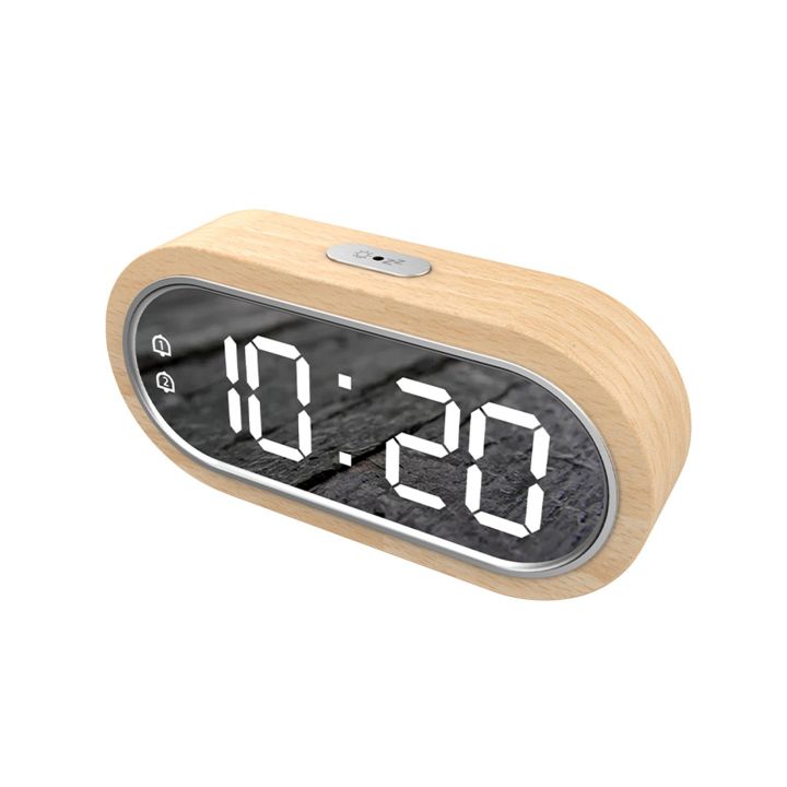 Beech wood dual alarm USB clock LED brightness
