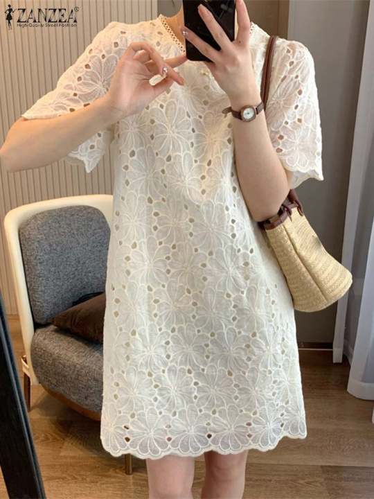 ZANZEA%20Women%E2%80%99s%20Mini%20Sundress,%20Vintage%20Lace%20Embroidered%20White%20Dress,%20Summer%20Holiday,%20Short%20Sleeve%20-%20Image%202