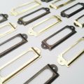 12Pcs Antique Brass Golden Metal Label Pull Frame Handle File Name Card Holder For Furniture Cabinet Drawer Box Case Bin 17*60mm. 