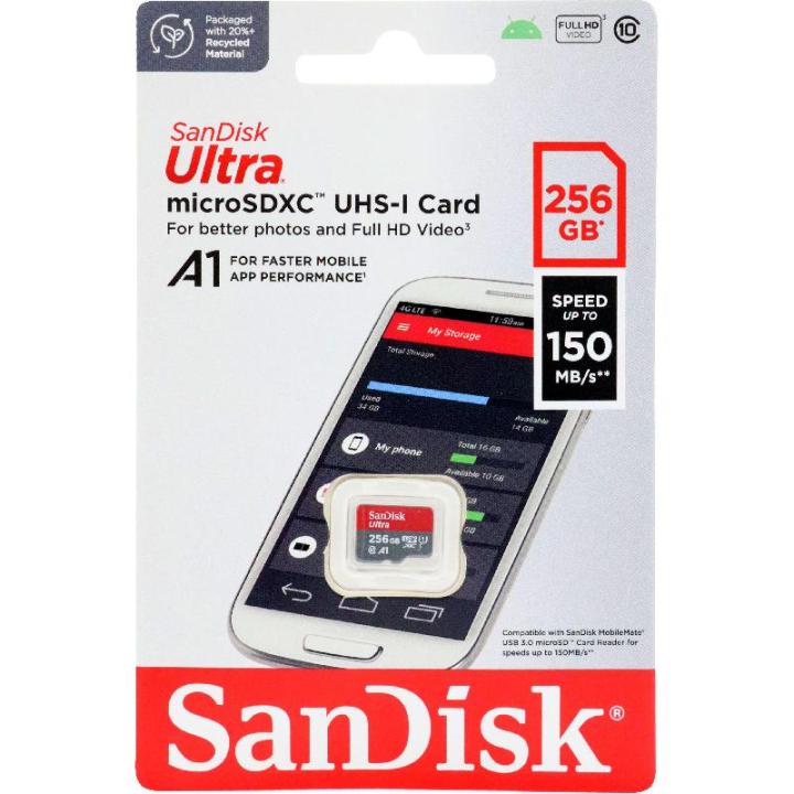 San Disk 256GB Ultra microSDXC UHS-I Memory Card 150MB/s, C10, U1, Full HD, A1, Micro SD Card