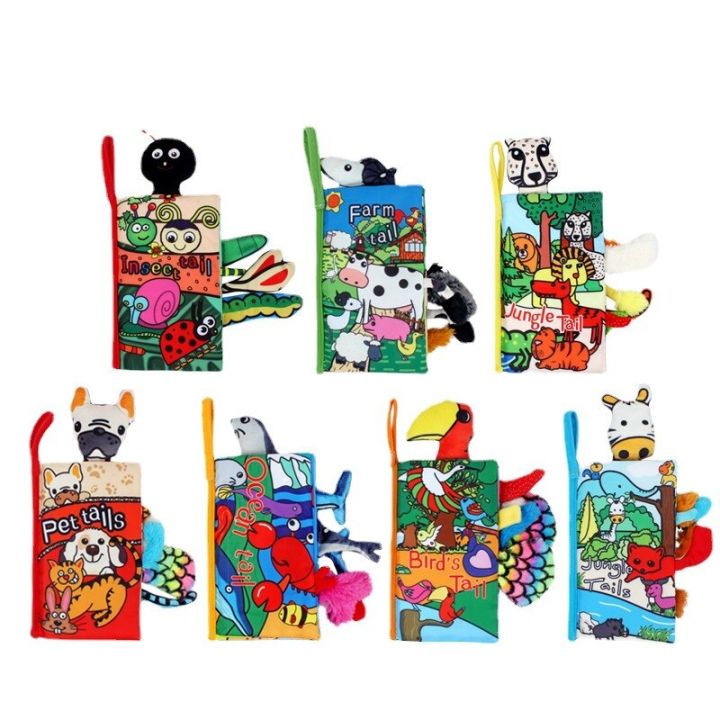 Baby Fabric Books Animal Tails Develop Cognize Reading Early Learning Puzzles Cloth Books Parent-Child Interaction Ring Toys