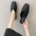【ZOSR】TOP☆ Large Size Baotou Half Slippers Women 41-43 Fat Feet Wide 42 Korean Version All-Match Lazy Square Toe Flat Muller Shoes 40 CSKY. 