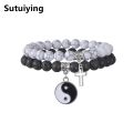 Sutuiying Gothic Skull Bracelet For Men Women Natural Stone Beads Bracelets barbell Boy Biker Cool Wristband Gift kpop. 