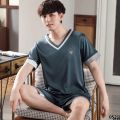 Silk high-end new silk men's pajamas thin ice summer men's shorts summer short-sleeved home clothes pullover suit. 