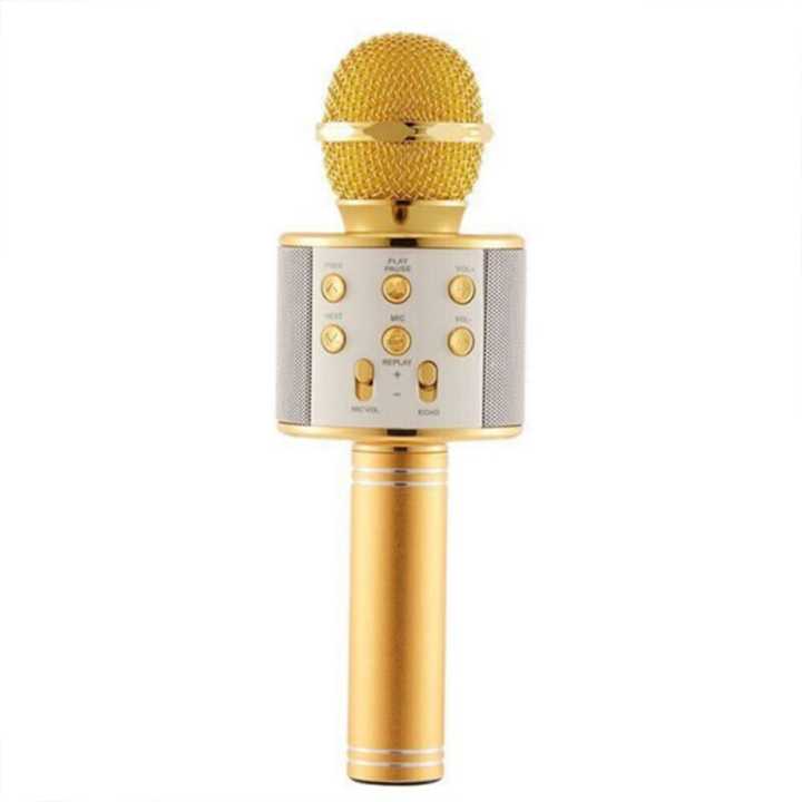 Microphone Bluetooth Wireless Karaoke Speaker Handheld Mic Ktv Party Player Portable Kids Gift Led Usb Studio WS-858 NEW 2021 – Features lavalier mic .