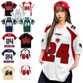 Red number 24 womens T-shirt V-neck loose fit top oversized cool short sleeves. 